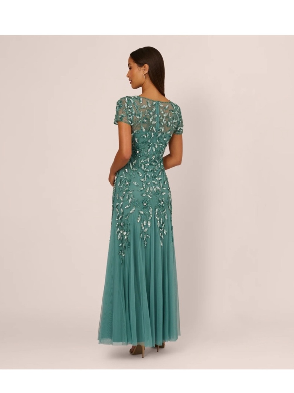 Adrianna Papell Dress SZ 6 Jade Green Beaded Sequin Gown Formal Evening NWT GALA - Picture 8 of 14